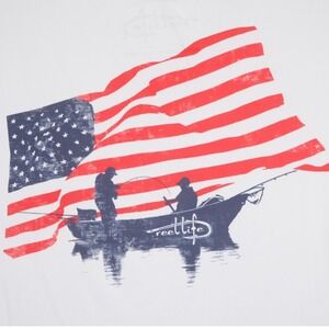 Reel Life Fishing Shirt Mens XXXL White American Flag Graphic Long Sleeve 280396